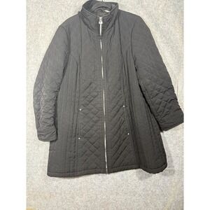 Laundry by Design Quilted Zip Front Coat Women's 1X Black Faux Fur Lined Warm